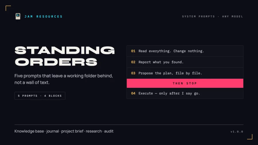 Standing Orders — five system prompts